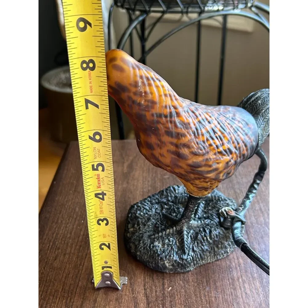 Vintage Metal Rooster Shaped Amber Glass Shade Table / Desk  Lamp no head